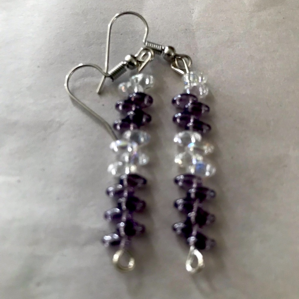 PURPLE AND CLEAR BEADED EARRINGS